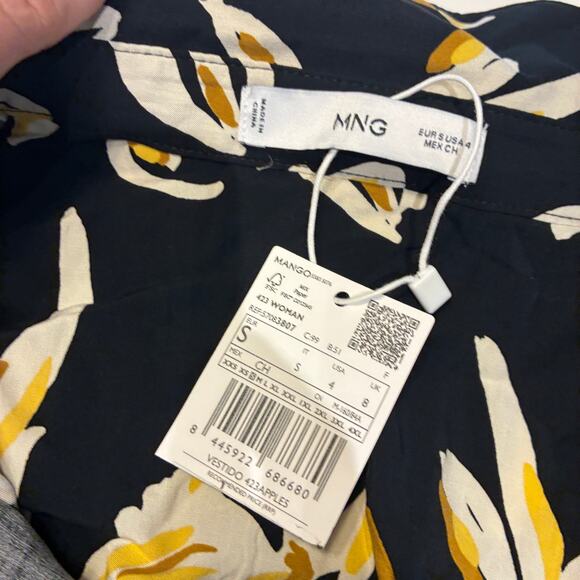 NWT Mango Black Floral Belted Shirt Midi Dress Small - Picture 7 of 14